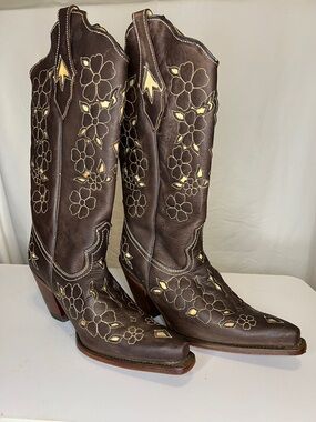 Rudel Vintage 90’s Brown Embroidered Lace-Up Western Boots Size 7 1/2
